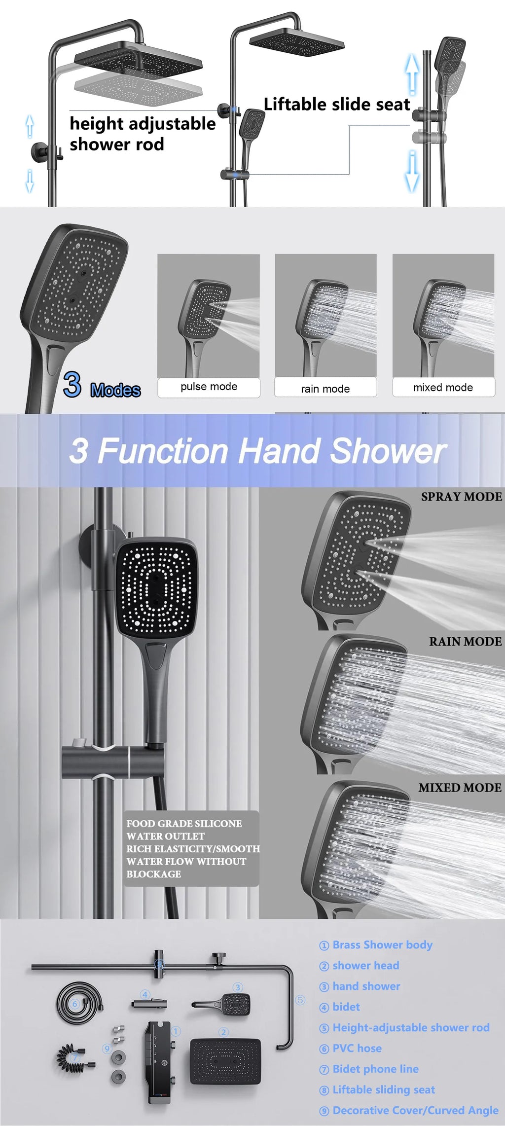 Piano Digital Bathroom Shower Set Senducs Hot Cold Bathroom Mixer Faucets System Brass Gun Grey Digital Piano Shower System