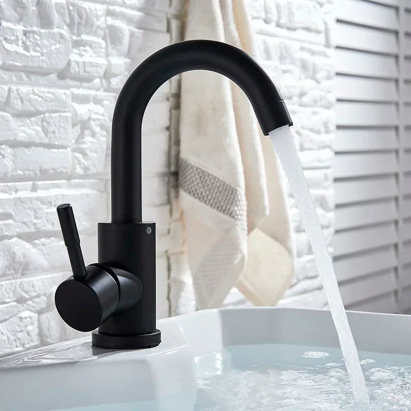 Modern Faucet Bathroom Modern Household Basin Tap  Black/Silver Sink Vessel Stainless Steel Hot and Cold Water Mixer Tap
