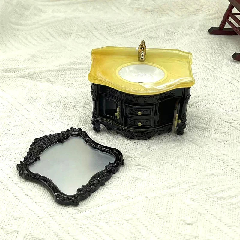 Dollhouse Decoration Accessories; Mini Bathroom Furniture with Basin, Sink and Mirror.