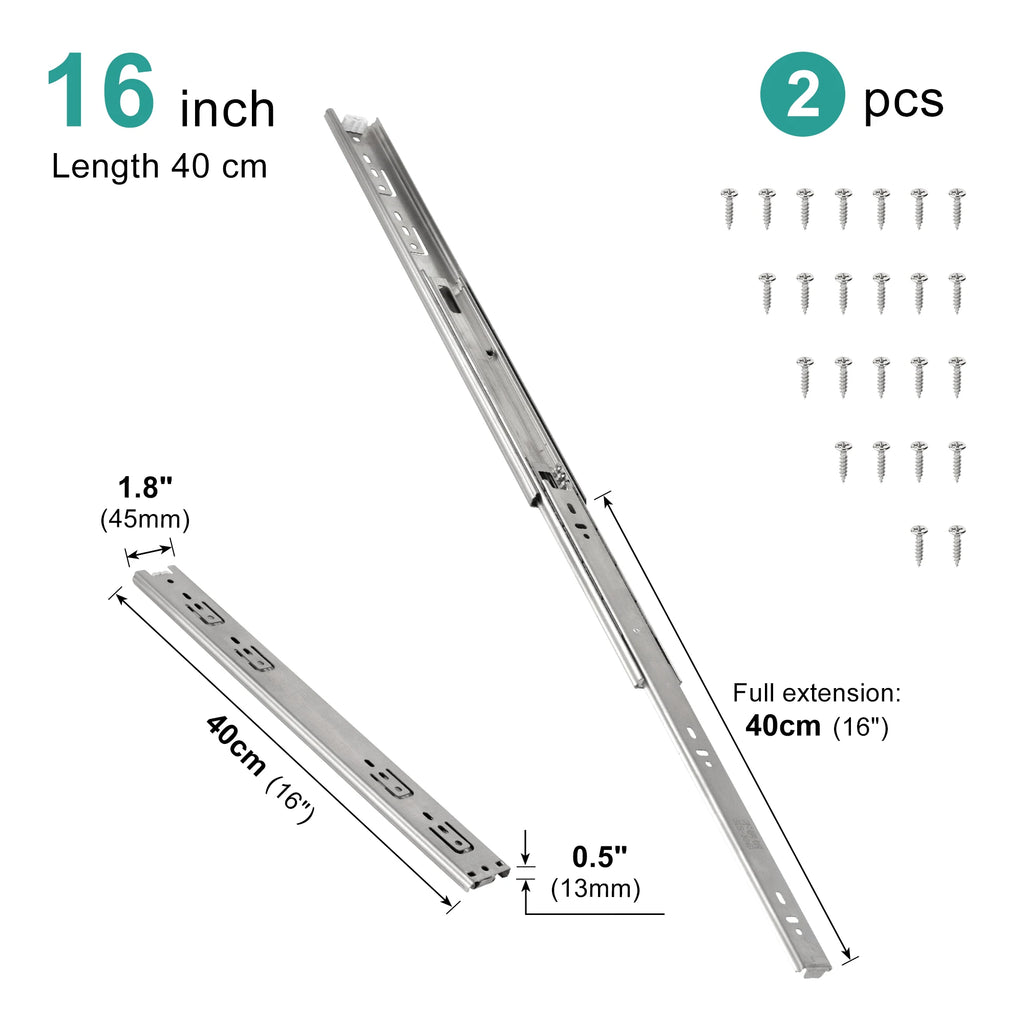 Drawer Rail 10~20Inch Stainless Steel Ball Bearing Slides Drawer Sliding Track 3-Section Full Extension Cabinet Furniture Slides
