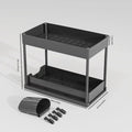 2 Tier Under Sink Organizer Sliding Cabinet Basket Organizer Storage Rack with Hooks Hanging Cup Bathroom Kitchen Organizer