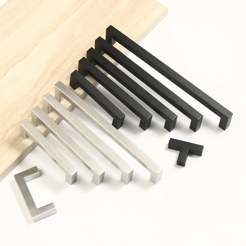 Modern Black Cabinet Handle Square Closet Drawer Cupboard Pulls Bathroom Cabinet Handles Furniture  Stainless Steel Door Knob