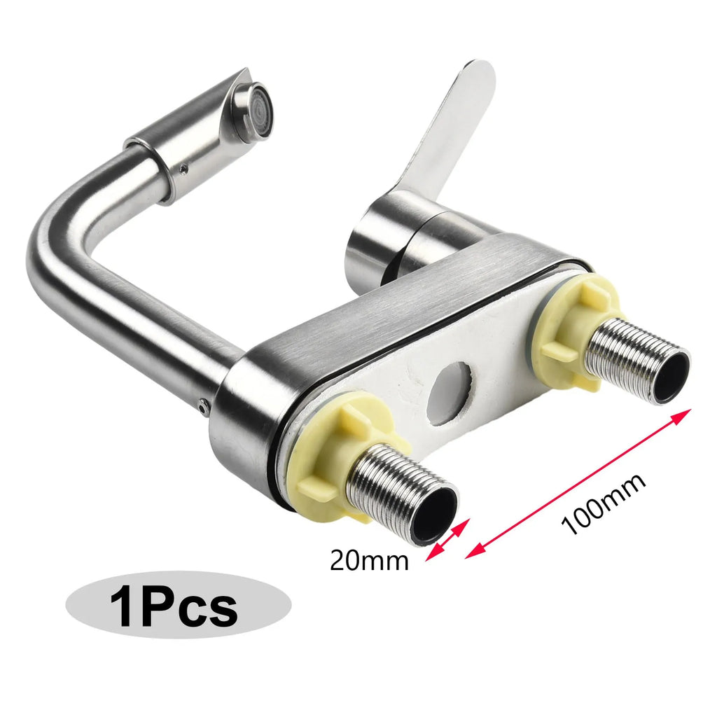 Stainless Steel Basin Faucet Sink Faucet Tap Cold And Hot Mixer Tap 2 Holes Single Handle Deck Mounted Tap