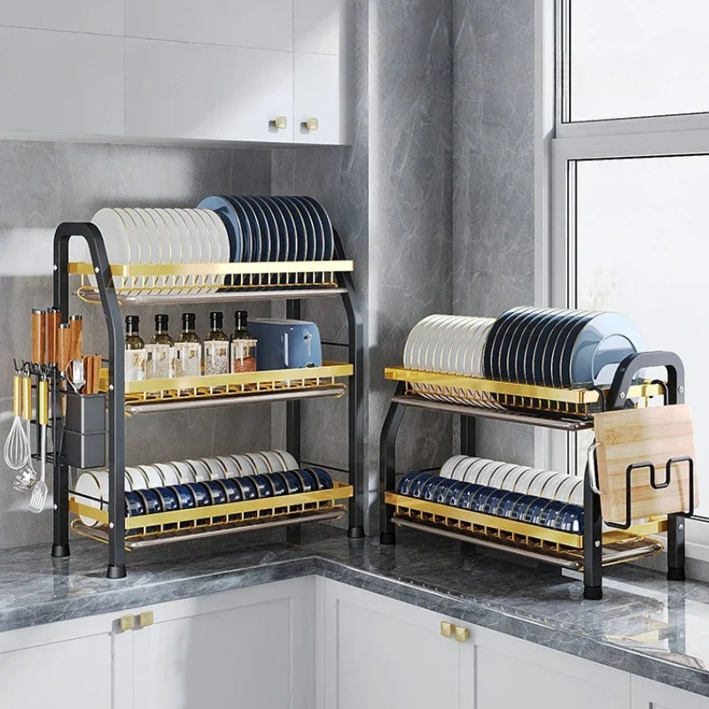 Dish Rack Kitchen Countertop 2/3 Layer Tableware Storage Rack Multifunctional Integrated Dish Rack Large Capacity Space Saving
