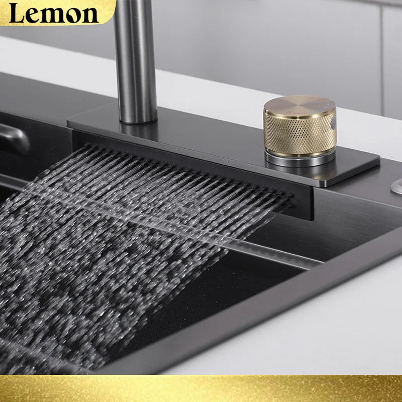 Waterfall Sink Pull Type Kitchen Faucet Hot Cold Mixer Vegetable Wash Tap Basin Multiple Water Outlets Rotation Flying Rain Tap