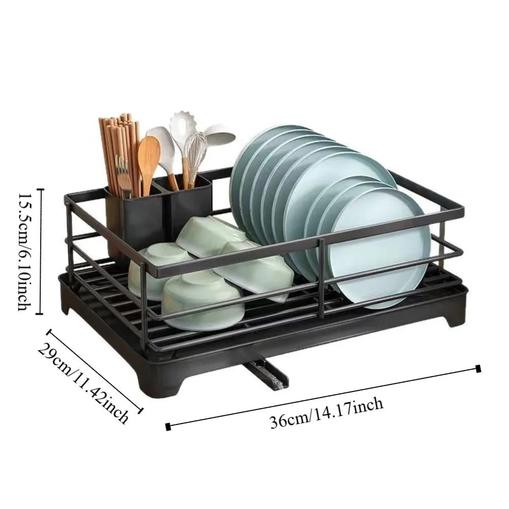Carbon Steel Kitchen Storage Rack Drainer Tray Stable Dish Drying Rack Ventilation Space-saving Plates Organizer with Drainboard