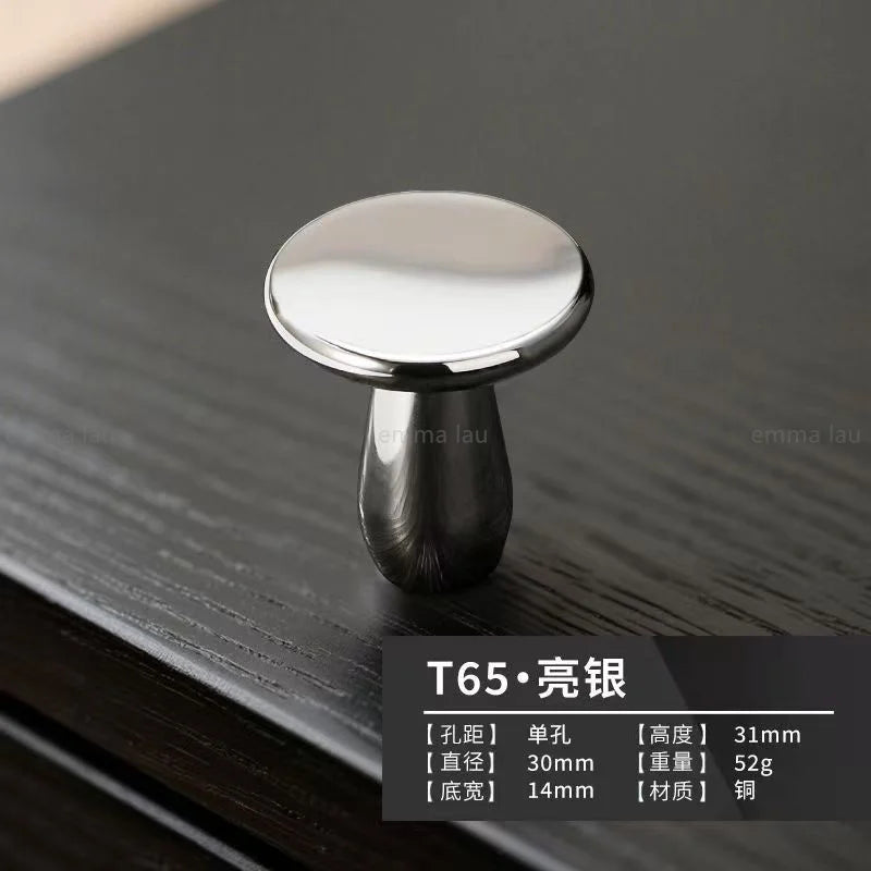 Modern Walnut Wood Brass Cabinet Door Handle Silver Wardrobe Cupboard Furniture Pulls Single Hole Drawer Knobs Cabinet Handles