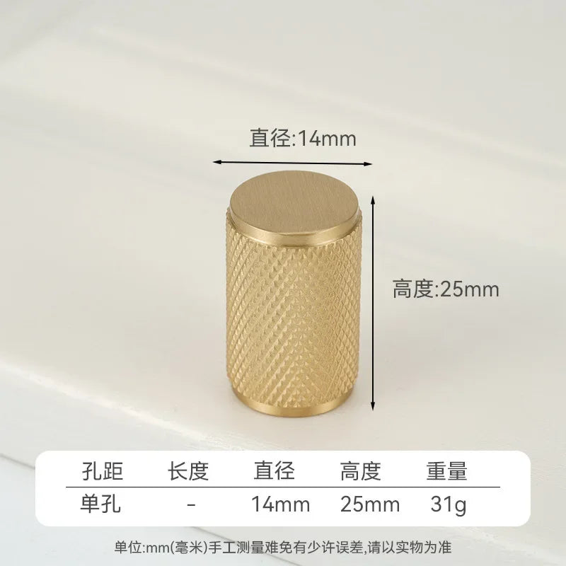 Modern Knurl Solid Brass Cabinet Knobs and Handles Golden Luxury Handles for Furniture Drawer Wardrobes Shoe Cabinets Pulls