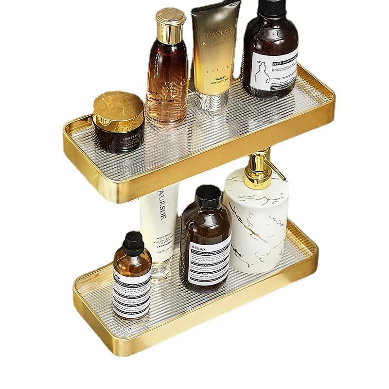 Brushed Gold Bathroom Shelf Aluminum Wall-mounted Shower Storage Rack Bath Shampoo Holder Corner shelf Bathroom Shelves