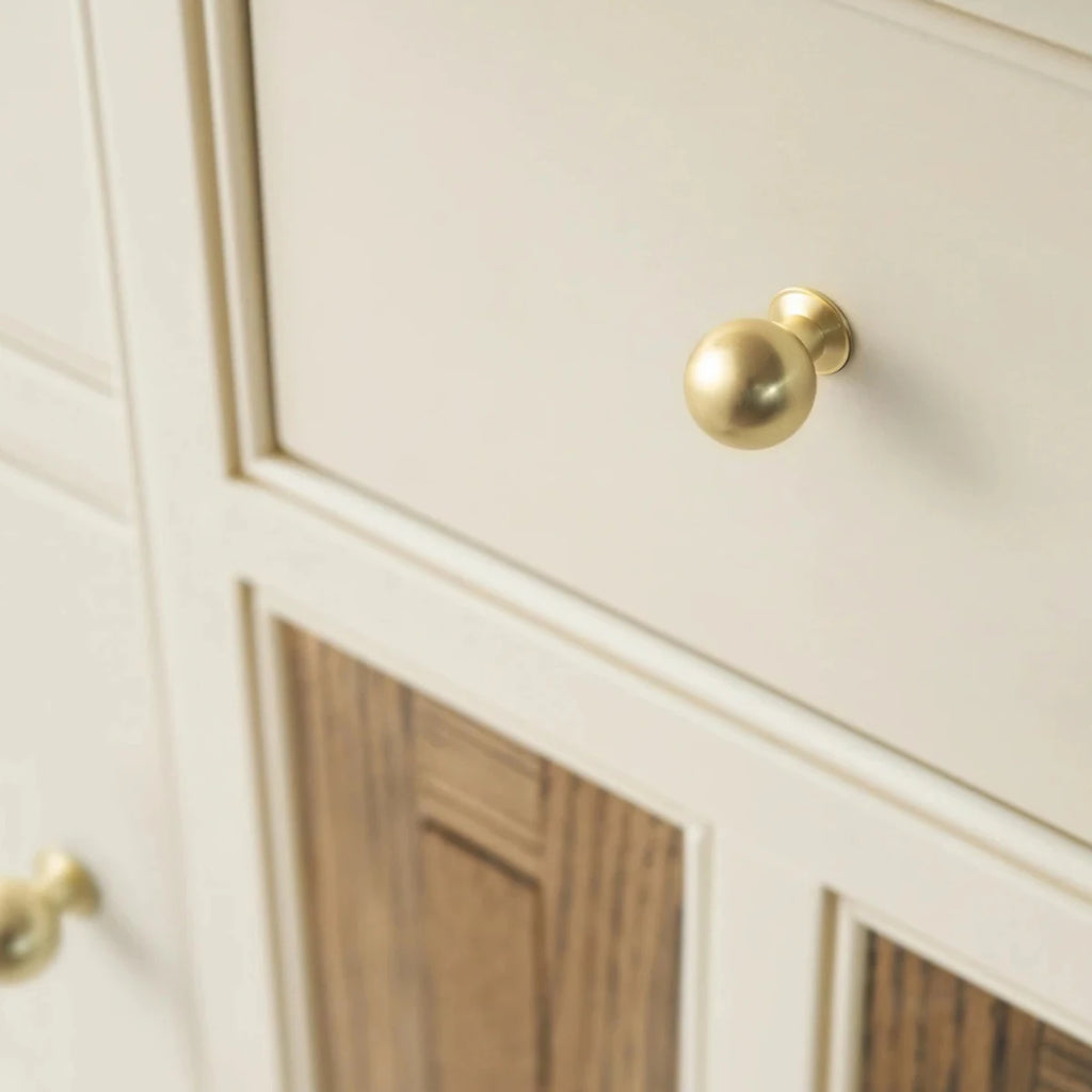 2 pieces brass handles - brushed gold spherical cabinet handles, retro drawer handles, furniture upgrades, elegant sleek design