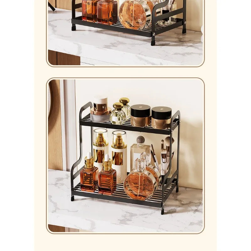 2 Tier Under Sink Organizer Sliding Cabinet Basket Organizer Storage Rack with Hooks Hanging Cup Bathroom Kitchen Organizer New