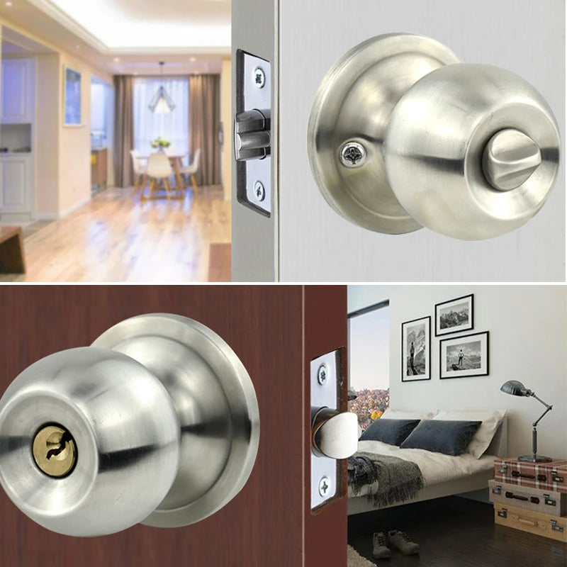 Interior Round Ball Door Knobs, Key Handles, Stainless Steel Locksets for Bathroom, Bedroom