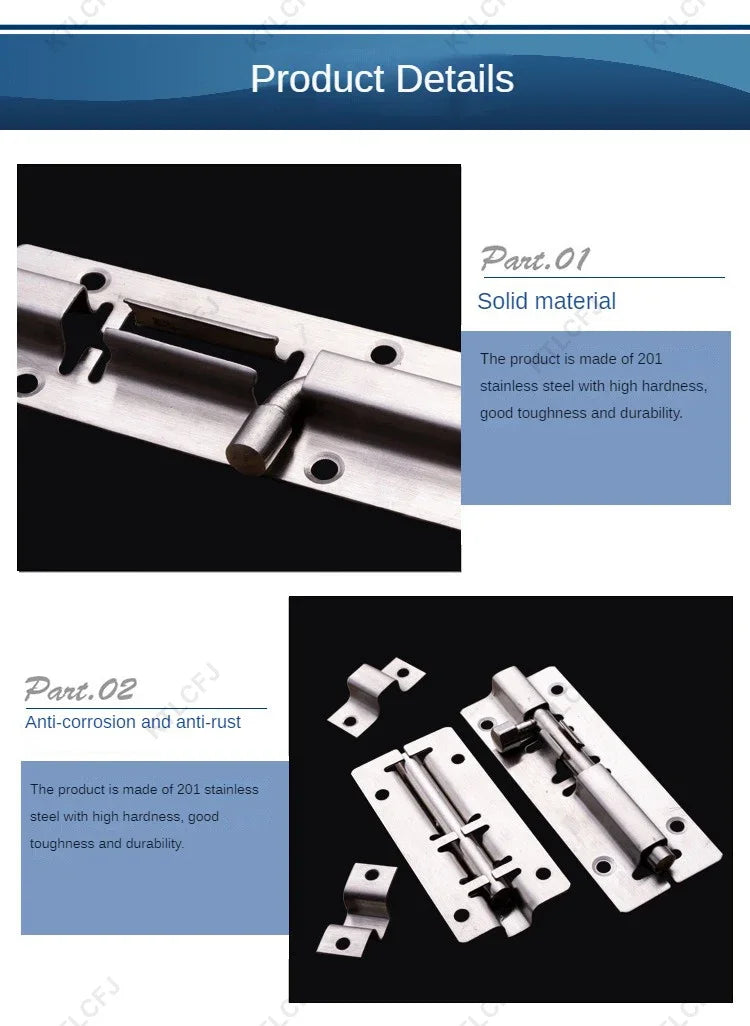 Door Security Slide Latch Lock Stainless Steel Bolt With Solid Heavy Duty Brushed Finish Door Latch Sliding Lock