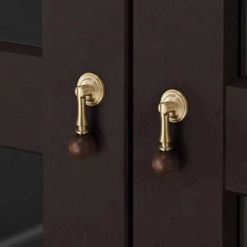 Brass Brass Cabinet Handles Walnut Vintage Design Walnut Knobs European Style Wooden American Retro Knobs Kitchen Cupboard