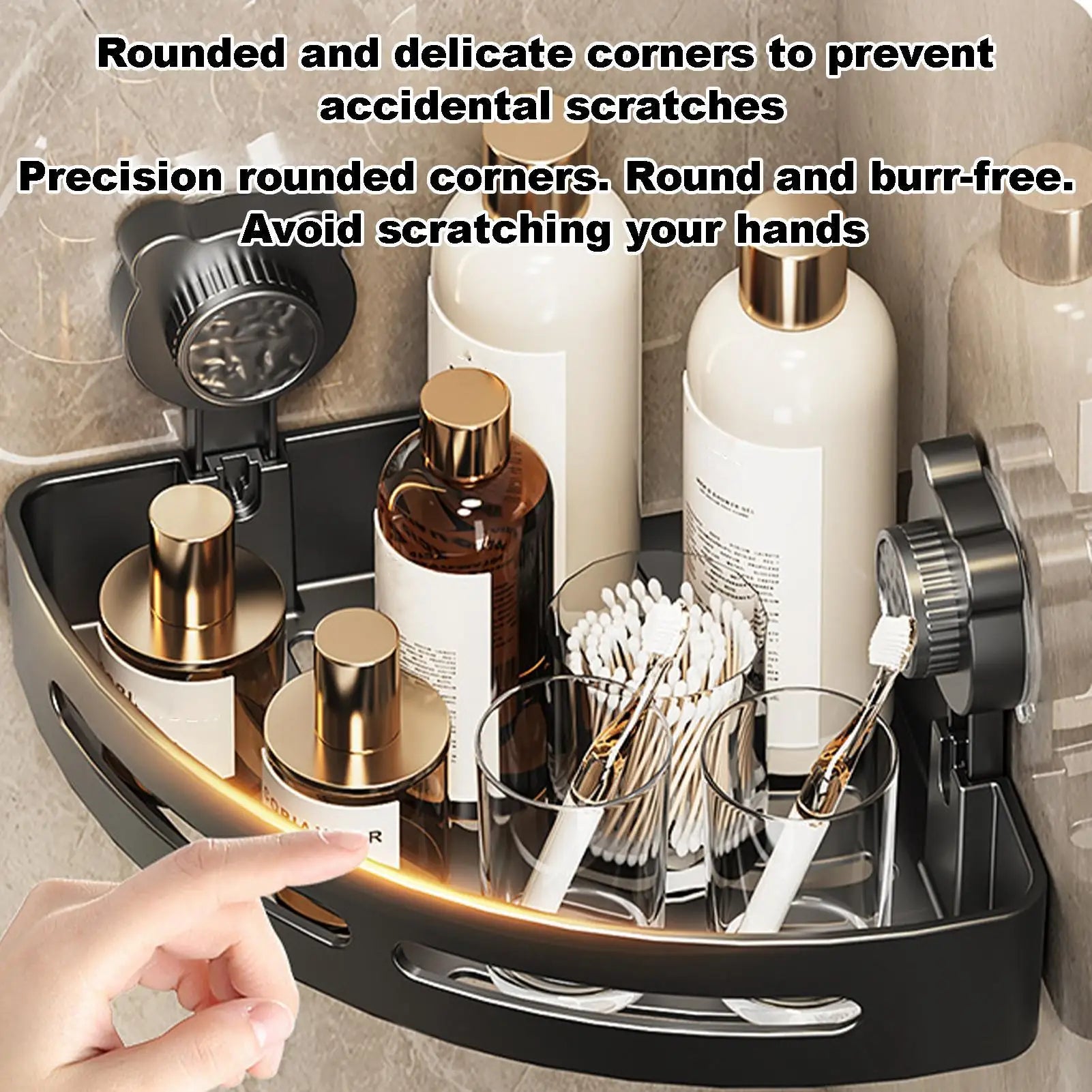 Suction cup tripod wall mounted corner storage rack for Shower with Bear Suction Cups Shampoo Holders for Inside Shower No Drill