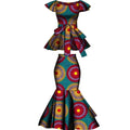 African Two Pcs Set Flared Skirt and Top Dashiki Wax Print Cotton Plus Size Party Clothing WY10076