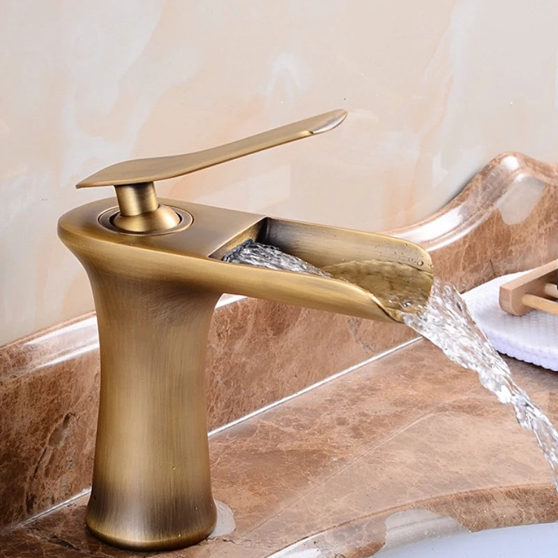 Basin Faucets Waterfall Bathroom Faucet Single handle Basin Mixer Tap Bath Antique Brass Faucet Sink Water Crane Silver Taps