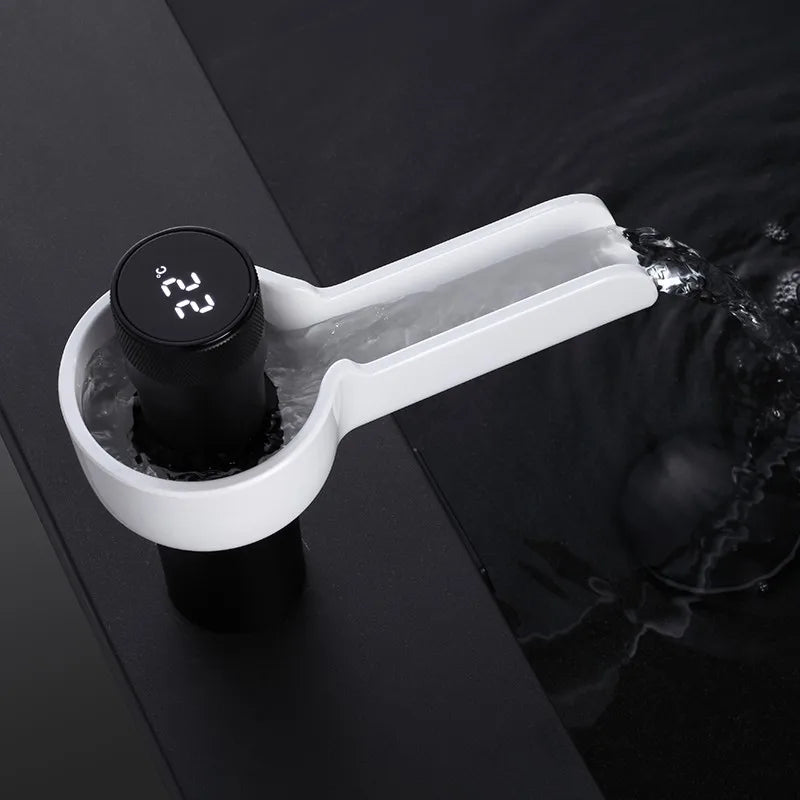 Bathroom LED Digital Basin Faucet Black Water Power Basin Mixer Brass Chrome Plated Temperate Display Faucets Smart Water Taps