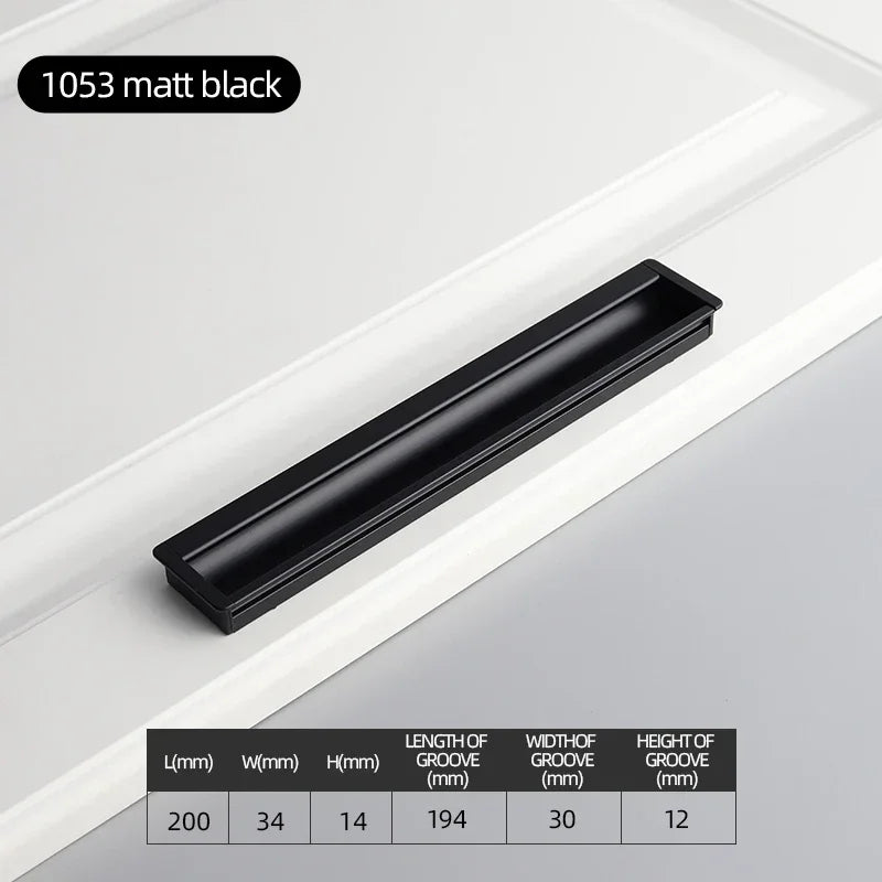 Embedded Hidden Furniture Handles Modern Aluminum Alloy Wardrobe Door Pulls Matte Black Kitchen Cabinets Knob Decoration Handles