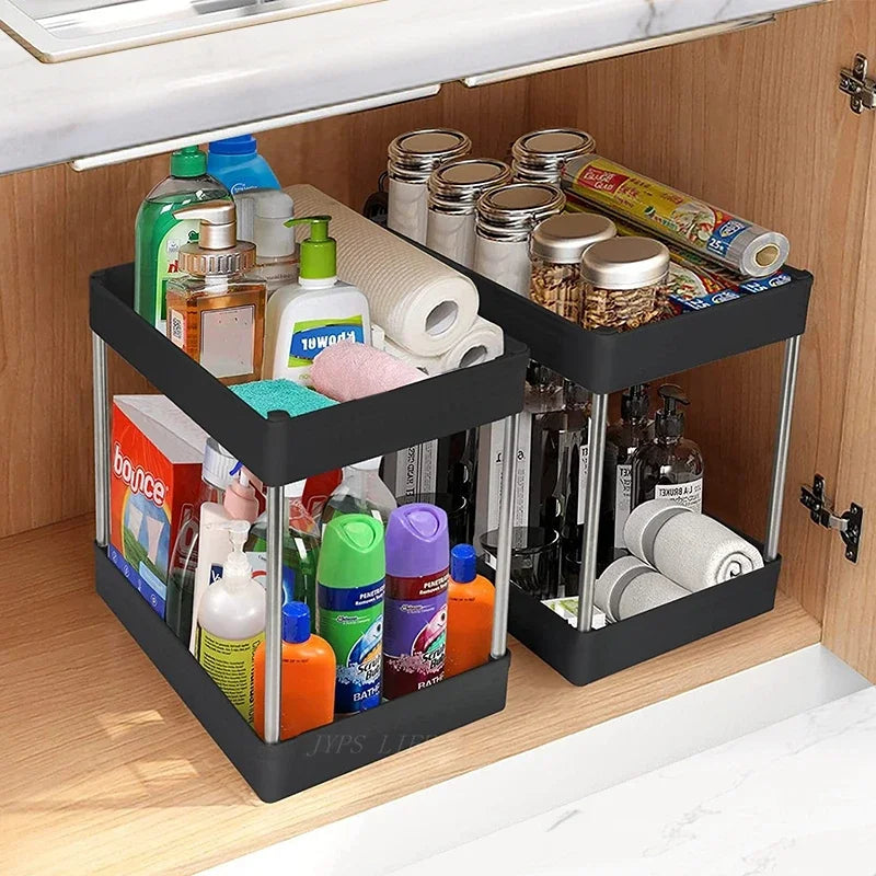 1/2 Pcs Under Sink Storage Organizer 2 Tier Drawer Multipurpose Rack Cabinet Under Sink Storage Rack Bathroom Kitchen Organizer
