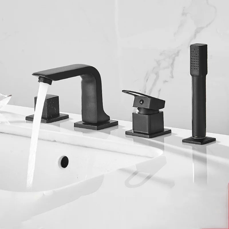 Bathroom Basin Faucet Widespread Bathtub Faucet Sink Mixer Tap 4-Holes Tub Filler with Pull Out Shower Sprayer Deck/Wall Mount