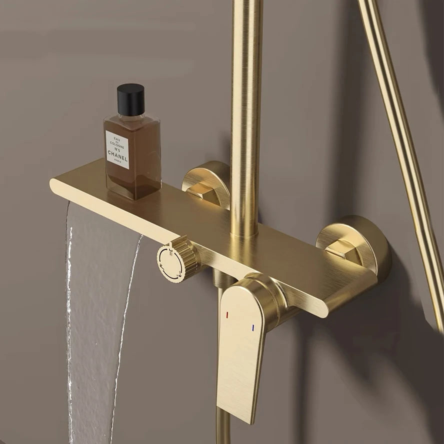 Bathroom Shower System Set Brushed Gold Hot Cold Bathroom Faucet Accessories Rain Shower Head Hot Cold Bathroom Shower Set