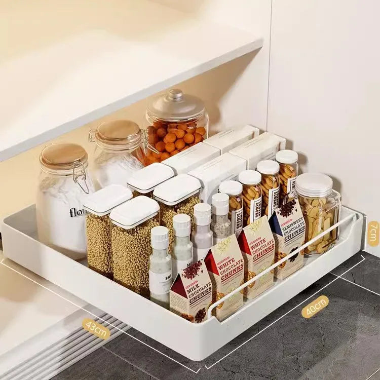 1Pc Dish Rack Kitchen Storage Box with Sliding Rail Pull-out Cabinet Storage Rack Spice Pantry Shelves Drawer Kitchen Organizer