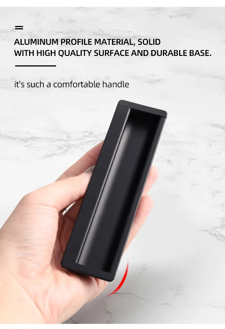 Embedded Hidden Furniture Handles Modern Aluminum Alloy Wardrobe Door Pulls Matte Black Kitchen Cabinets Knob Decoration Handles