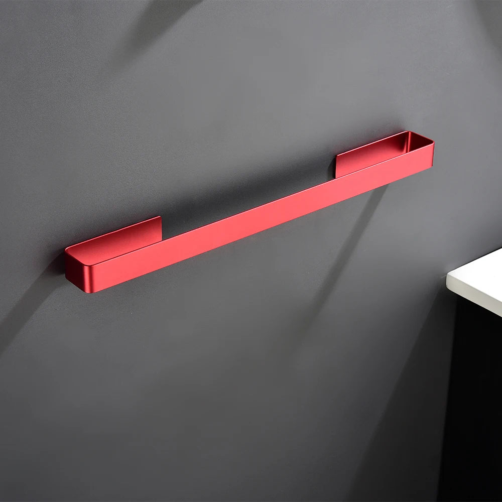 Aluminum Bathroom Accessories Sets 3M Tape Toilet Brush Holder Ceramic Toilet Roll Paper Holder Red Robe Hook Towel Holder