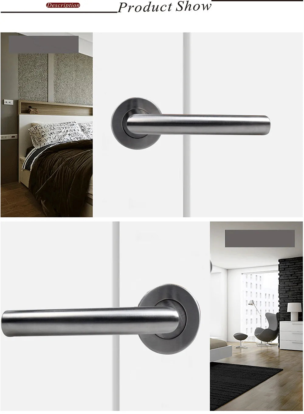 Door Handle Set Stainless Steel Interior Home Lever Handle Lock Durable Adjustable Latch Security Knob For Bedroom Bathroom