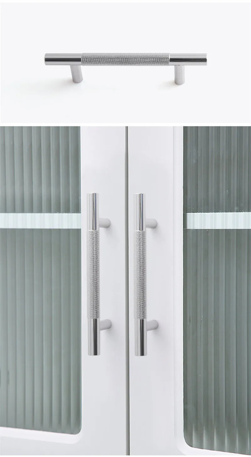 KK&FING Round Rod Knurled Carved Aluminum Alloy Furniture Door Handle Cupboard Wardrobe Door Pulls Cabinet Drawer Knobs Hardware