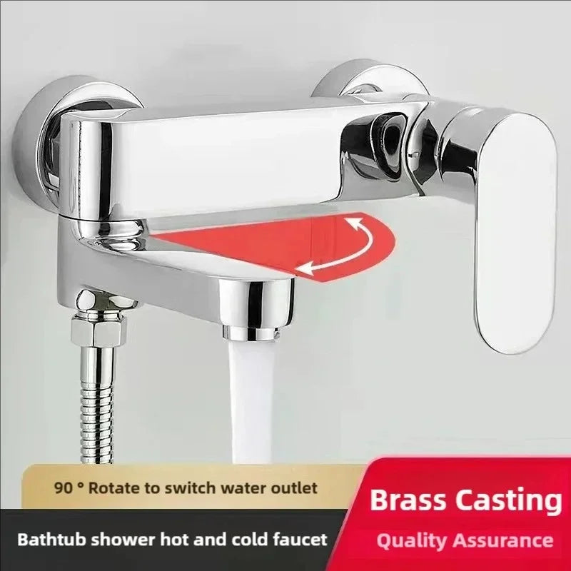 Brass Shower Bathroom Bathtub Faucet with Swivel Tub Spout Wall Mounted Hot and Cold Water Mixer Valve Household Bath Tap