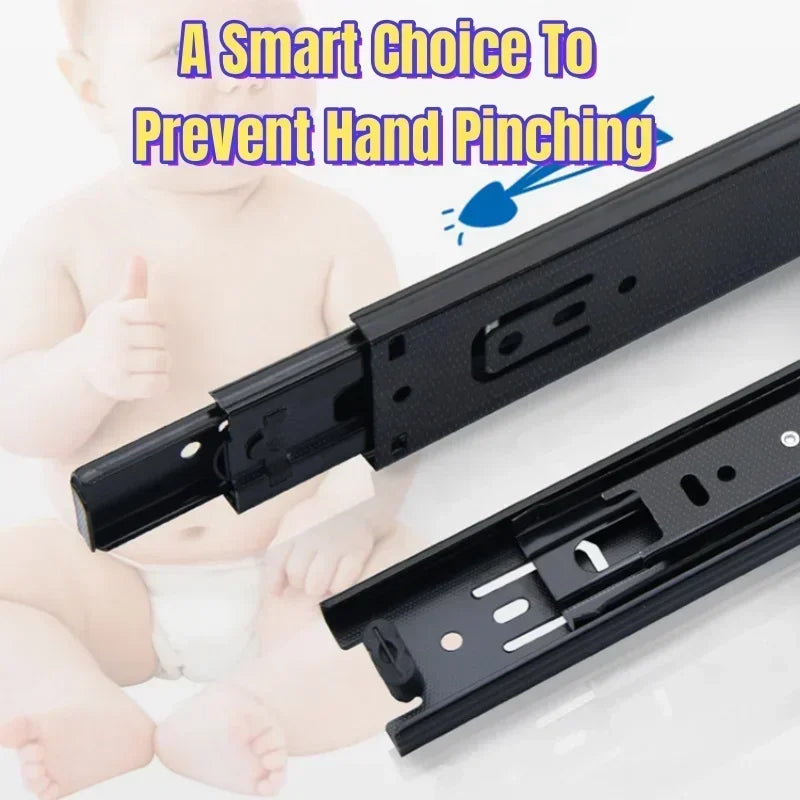 Cold Rolled Steel Hydraulic Damping Silent Three-Section Wardrobe Drawer Slides with Guide Rail Hardware