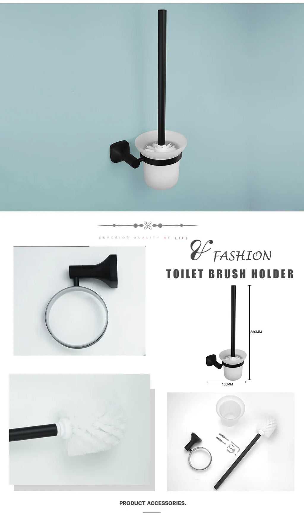 Black Bathroom Accessories Stainless Steel Wall Mounted Bath Towel Holder Robe Hook Toilet Brush Paper Towel Holder Pendant