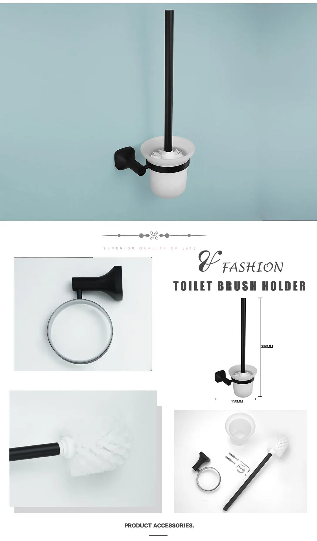 Black Bathroom Accessories Stainless Steel Wall Mounted Bath Towel Holder Robe Hook Toilet Brush Paper Towel Holder Pendant