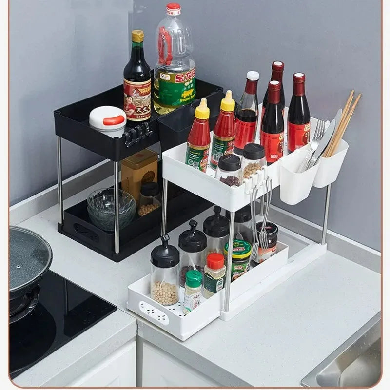 Kitchen Under Sink Storage Organizer Shelf 2 Tier Drawer Multipurpose Rack Cabinet Under Sink Storage Rack Bathroom Organizer