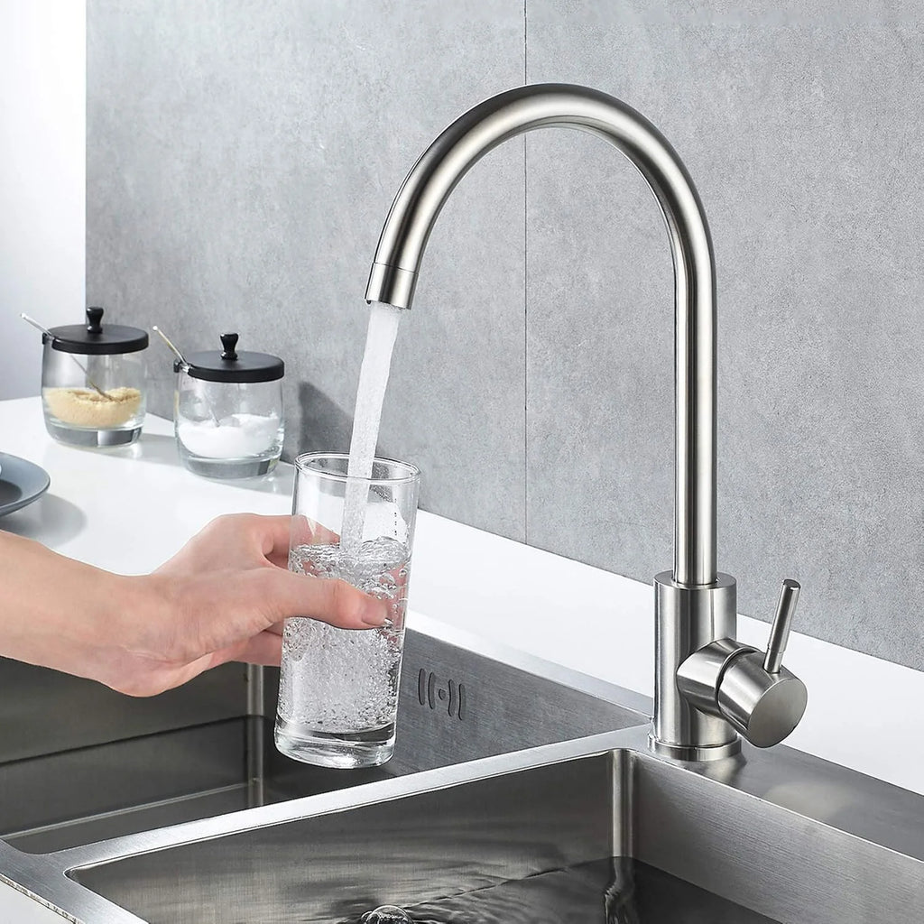 Kitchen sink mixer tap with hose, stainless steel 360° single handle single hole swivel spout, high arc single hole basin tap, h