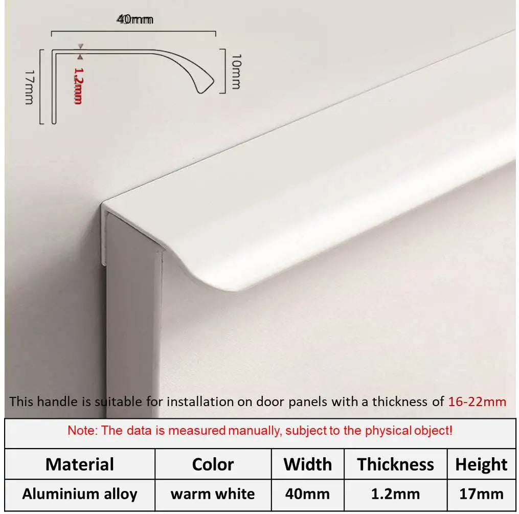 Hidden Minimalist Cabinet Handles for Kitchen Wardrobe | No Drilling Black Edge Pulls | Custom Length 80mm-1200mm Modern Design