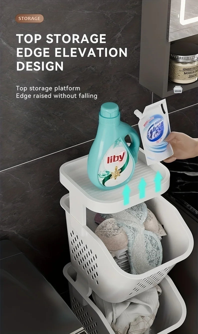 Multilayer Dirty Laundry Basket Storage Rack Clothes Storage Basket Sundries Storage Basket with Wheels Home Bathroom Supplies