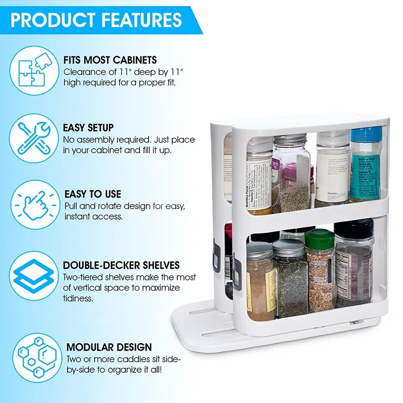 Premium Sliding Spice Rack Organizer For Cabinet,Effortless Access, Modular Design, Non-Skid Base