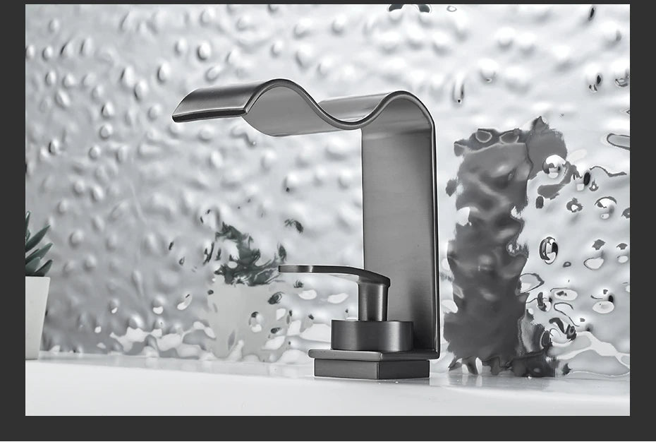 Basin Faucet Waterfall Black with Brushed Bathroom Basin sink Faucet Cold and Hot Water Mixer Single Handle Bathroom Taps 855951