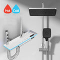 Bathroom Luxury Shower System with Lights Tempered Glass Piano Key Smart Digital Display Thermostat Mixer Shower Faucet Full Set
