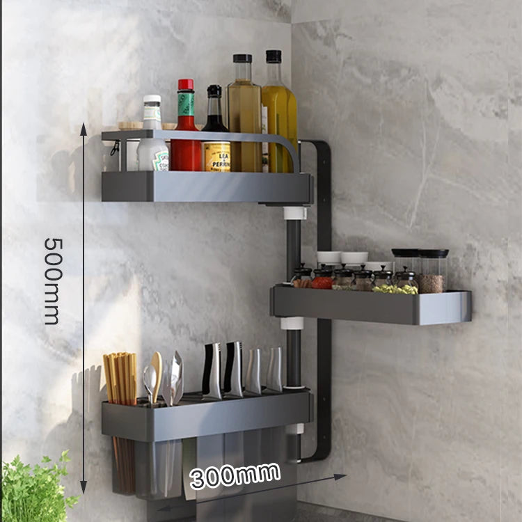Over Sink Kitchen Rack Black Kitchen Storage Stand Wall-mounted Spice Rack Punch-free 360 Rotation Kitchen Spice Organizer Shelf