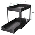 2 Tier Under Sliding Cabinet Basket Organizer Drawer with 4 Hooks, Multi-Purpose Under Sink Storage for Bathroom Kitchen Desktop