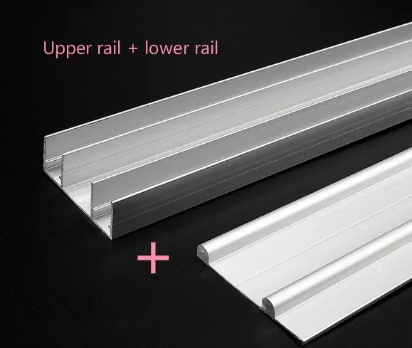 Sliding door slide rail aluminum alloy No slotting required thicken Dual track system Cam guide rail Pass through door slot