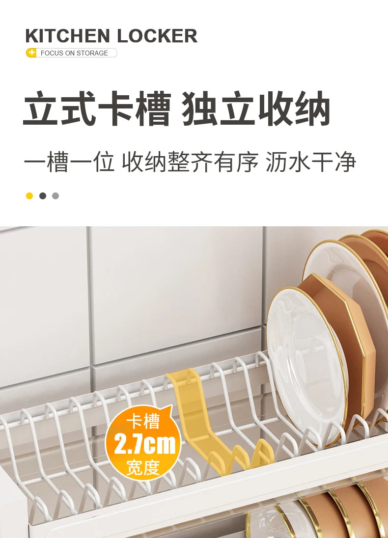 Kitchen Dish Storage Rack, External Hook Plate Organizer, Multi-Function Home Plate Holder, Compact Dish Organizer