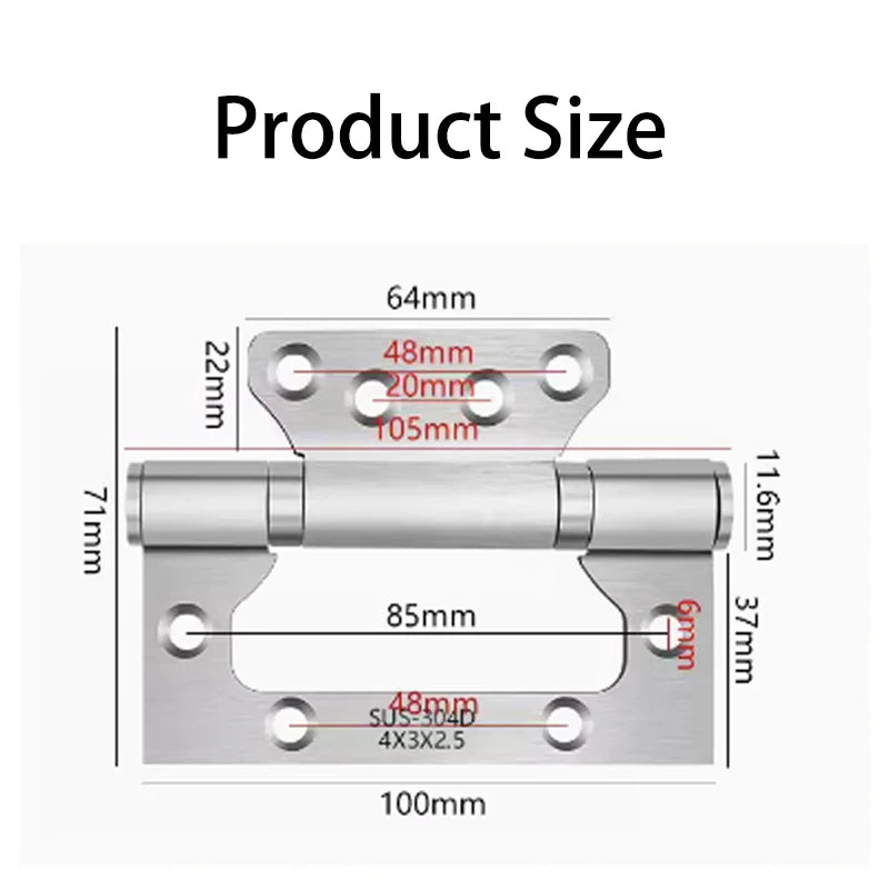 2PCS Stainless Steel Door Hinges 4 Inch Invisible Mute Thickened Bearings Hardware Hinge Accessories for Wooden Doors Window