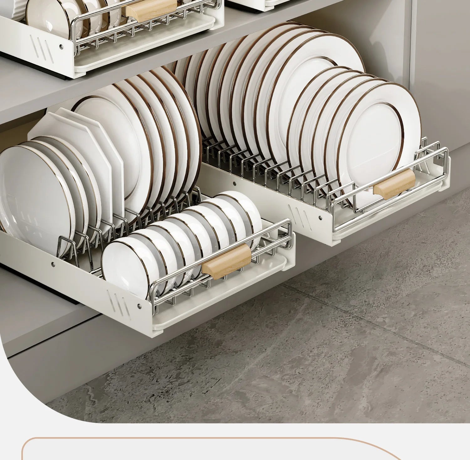 Drawer Wooden Handle Kitchen Dish Storage Rack Divider Dish Pullout Slider Punch-free Drawer Organiser Spice Racks Drainer Shelf