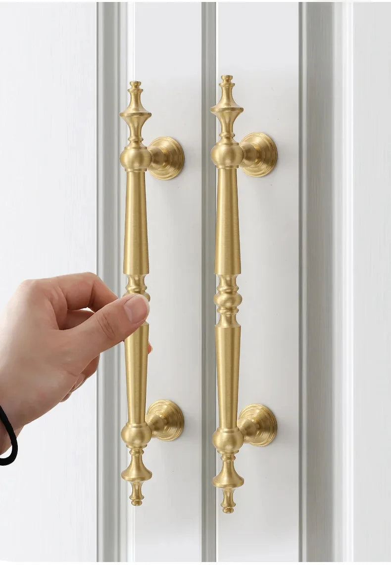 High-end Antique Bronze Door Handles and Knobs Solid Brass Antique Drawer Pulls Kitchen Cupboard Handle Gold Cabinet Handles