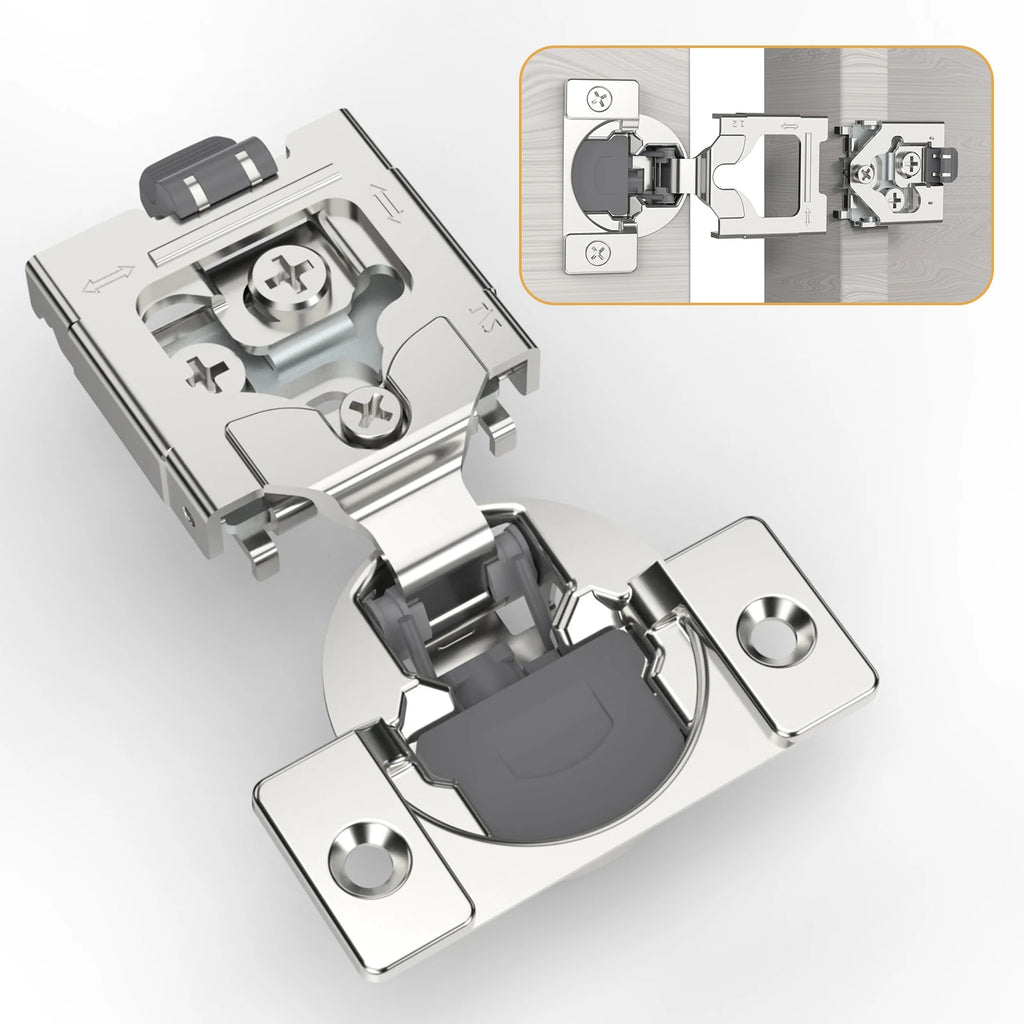 Viladepot Removable Hinges 1/2 inch Overlay Soft Close Kitchen Cabinet Hinges Satin Nickel Hidden Hinge Stainless Steel